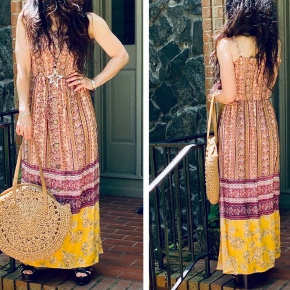 Boho Cami Maxi Dress Hippie Gypsy W/ Side Slits LAST 1 NEW - Picture 10 of 13